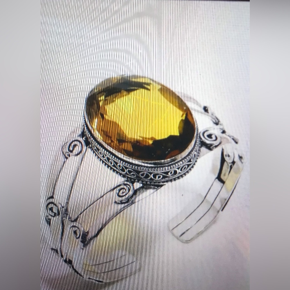 Citrine Stamped 925 Sterling Silver Cuff Bracelet